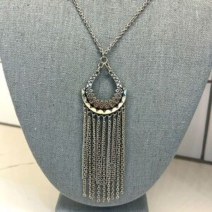 Southwestern Boho Tassel Silvertone Statement Necklace
